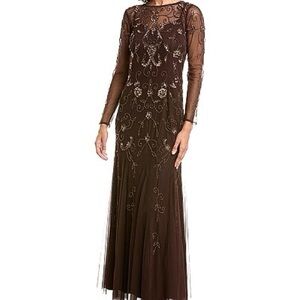 Adrianna Papell Brown Embroidered Maxi Dress